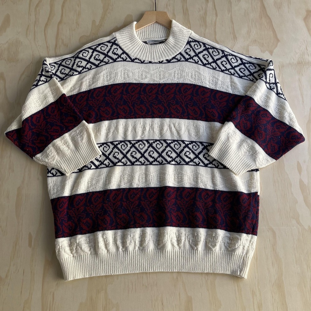 Vintage Bear's‎ Crossing Sweater Womens Large Mock Neck Short Sleeve Pullover